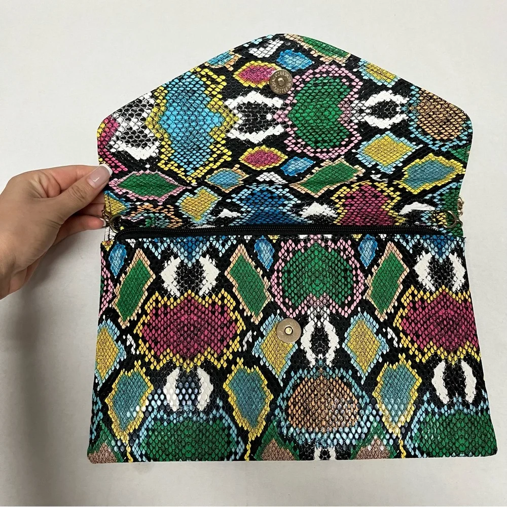 Multicolor color pop faux Snakeskin chain Crossbody Clutch Bag going out party - Picture 5 of 13
